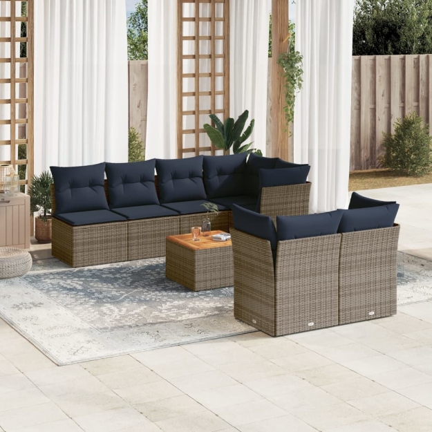 Set Divani da Giardino 8 pz con Cuscini Grigio in Polyrattan
