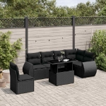 Set Divani da Giardino con Cuscini 7pz Nero Polyrattan