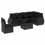 Set Divani da Giardino con Cuscini 7pz Nero Polyrattan