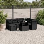 Set Divani da Giardino con Cuscini 8 pz Nero in Polyrattan