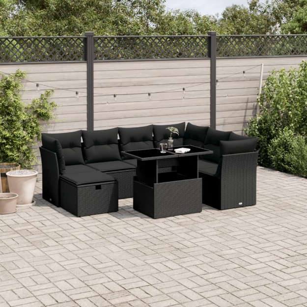 Set Divani da Giardino con Cuscini 8 pz Nero in Polyrattan