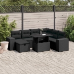 Set Divani da Giardino con Cuscini 8 pz Nero in Polyrattan