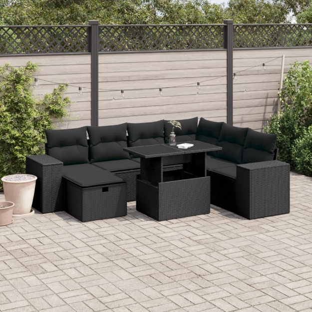 Set Divani da Giardino con Cuscini 8 pz Nero in Polyrattan