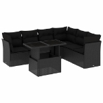 Set Divani da Giardino con Cuscini 7pz Nero Polyrattan