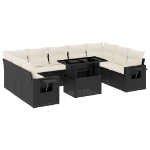 Set Divani da Giardino 10pz con Cuscini in Polyrattan Nero