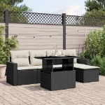 Set Divano da Giardino 6 pz con Cuscini Nero in Polyrattan