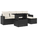 Set Divano da Giardino 6 pz con Cuscini Nero in Polyrattan