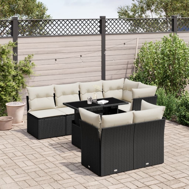 Set Divani da Giardino con Cuscini 8 pz Nero in Polyrattan
