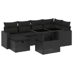 Set Divani da Giardino con Cuscini 7pz Nero Polyrattan