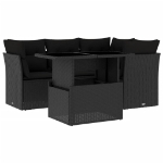 Set Divani da Giardino 5 pz con Cuscini in Polyrattan Nero