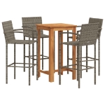 Set Bar Giardino 5pz Grigio Legno Massello Acacia e Polyrattan
