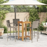 Set Bar Giardino 5pz Grigio Legno Massello Acacia e Polyrattan