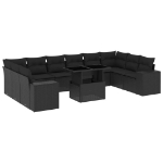 Set Divani da Giardino 11 pz con Cuscini in Polyrattan Nero