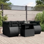 Set Divani da Giardino con Cuscini 7pz Nero Polyrattan