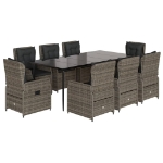 Set da Pranzo da Giardino 9 pz con Cuscini in Polyrattan Grigio