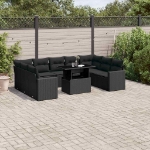 Set Divani da Giardino 10pz con Cuscini in Polyrattan Nero