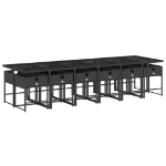 Set da Pranzo da Giardino 13pz con Cuscini Nero in Polyrattan
