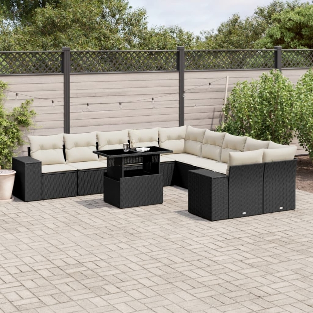 Set Divani da Giardino 11 pz con Cuscini in Polyrattan Nero
