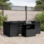 Set Divani da Giardino con Cuscini 7pz Nero Polyrattan