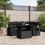 Set Divani da Giardino 5 pz con Cuscini in Polyrattan Nero