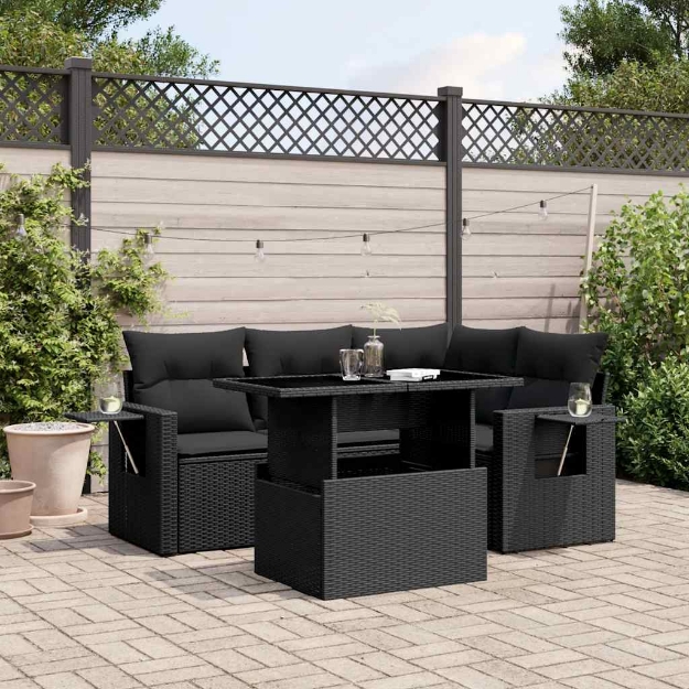Set Divani da Giardino 5 pz con Cuscini in Polyrattan Nero