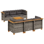 Set Divani da Giardino 7 pz con Cuscini Grigio in Polyrattan