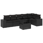 Set Divani da Giardino con Cuscini 7pz Nero Polyrattan