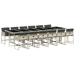 Set da Pranzo da Giardino 13pz con Cuscini Grigio in Polyrattan