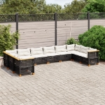 Set Divani da Giardino 10pz con Cuscini in Polyrattan Nero