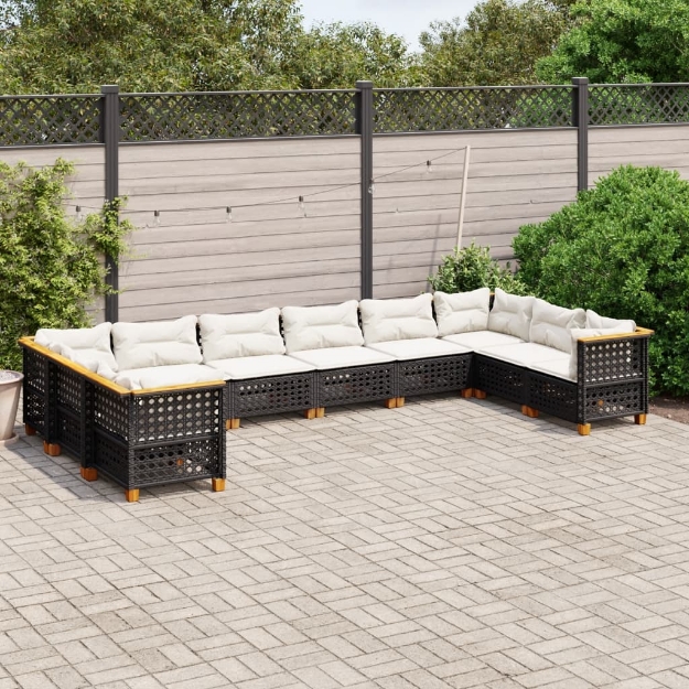 Set Divani da Giardino 10pz con Cuscini in Polyrattan Nero