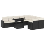 Set Divani da Giardino 10pz con Cuscini in Polyrattan Nero