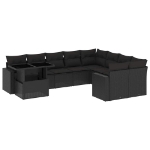 Set Divani da Giardino 10pz con Cuscini in Polyrattan Nero