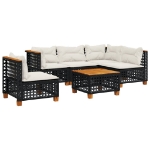 Set Divano da Giardino 6 pz con Cuscini Nero in Polyrattan