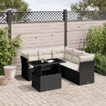 Set Divano da Giardino 6 pz con Cuscini Nero in Polyrattan