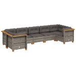 Set Divani da Giardino 7 pz con Cuscini Grigio in Polyrattan