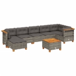 Set Divano da Giardino 8 pz con Cuscini Grigio in Polyrattan
