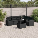 Set Divani da Giardino con Cuscini 7pz Nero Polyrattan
