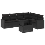 Set Divani da Giardino con Cuscini 7pz Nero Polyrattan