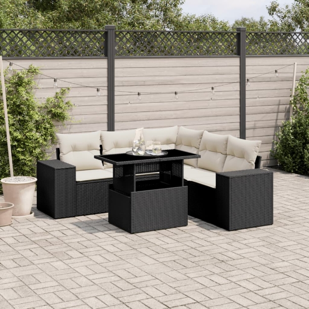 Set Divano da Giardino 6 pz con Cuscini Nero in Polyrattan