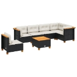 Set Divani da Giardino con Cuscini 7pz Nero Polyrattan