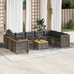 Set Divano da Giardino 10 pz con Cuscini Grigio in Polyrattan
