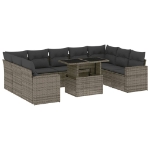 Set Divano da Giardino 10 pz con Cuscini Grigio in Polyrattan