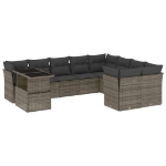 Set Divano da Giardino 10 pz con Cuscini Grigio in Polyrattan