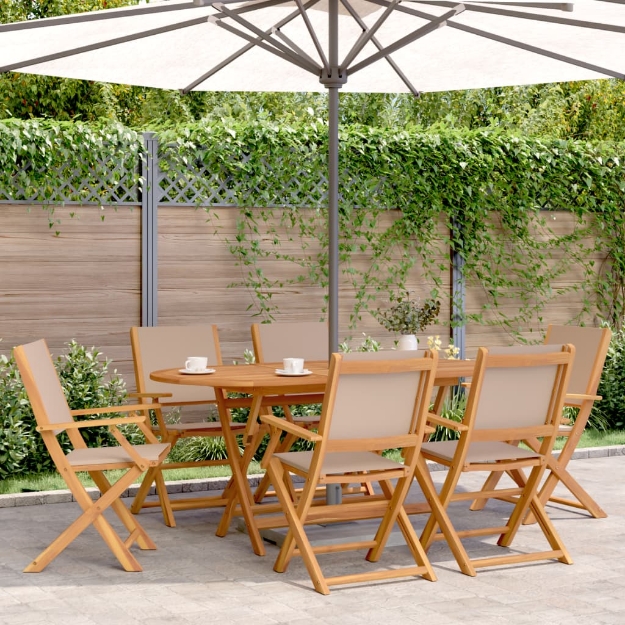 Set da Pranzo da Giardino 7 pz Tortora Tessuto e Legno Massello