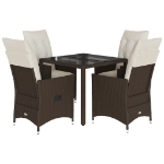 Set da Pranzo da Giardino 5pz con Cuscini in Polyrattan Marrone