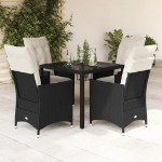Set da Pranzo da Giardino 5 pz Nero con Cuscini in Polyrattan