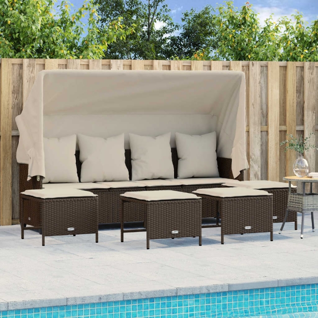 Set Divano da Giardino 5 pz con Cuscini Marrone in Polyrattan