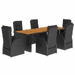 Set da Pranzo da Giardino 7 pz Nero con Cuscini in Polyrattan