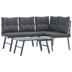 Set Panche Giardino Cuscini 3pz Nere Acciaio Verniciato Polvere