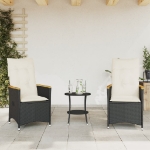 Set da Bistrò 3 pz con Cuscini Nero in Polyrattan